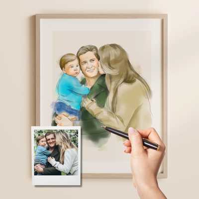 Hand-Drawn Watercolor Family Portrait